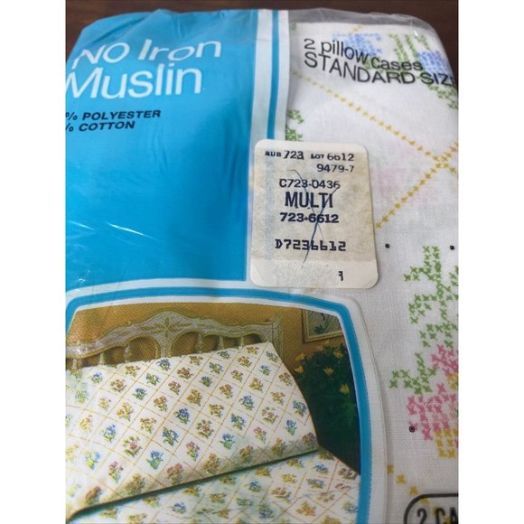 Vintage JC Penney Standard Pillowcases New Pink Yellow Flowers Muslin Made USA - Picture 3 of 6